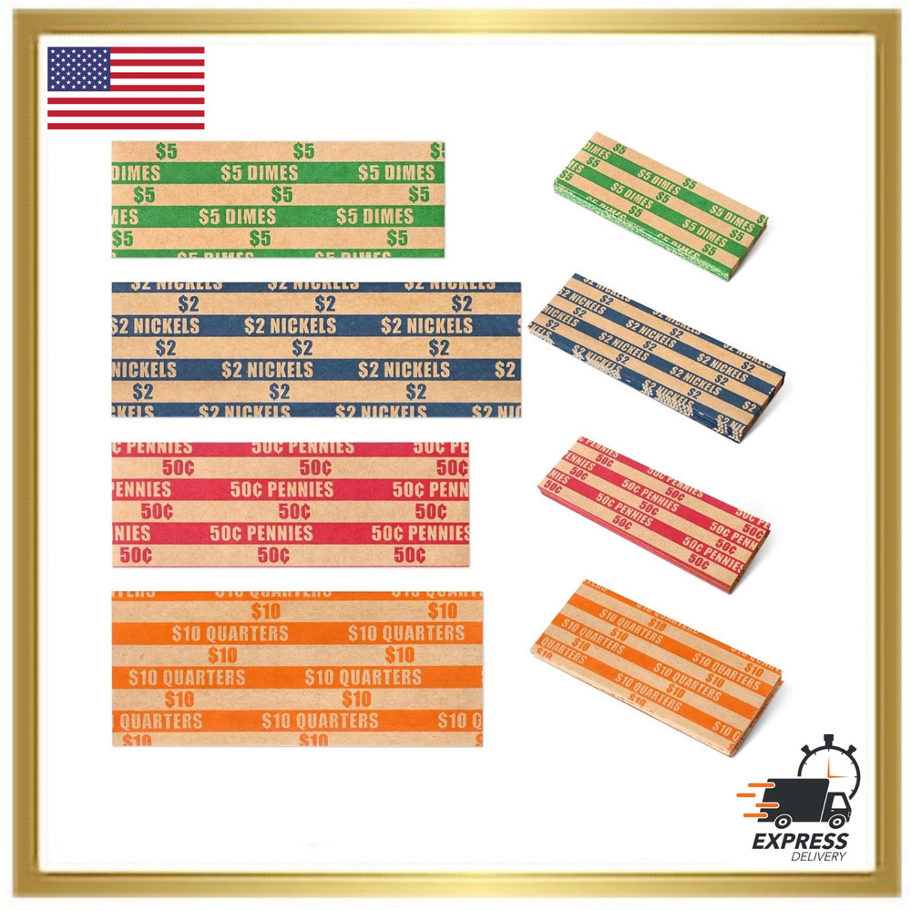 100 Pcs Assorted Packed Flat Stripped Coin Wrappers Coin Rolls Wrapper Quarters