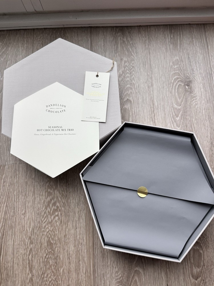 Dandelion Chocolate Hexagon Gift Box, Solid Gray White, Specialty Packaging