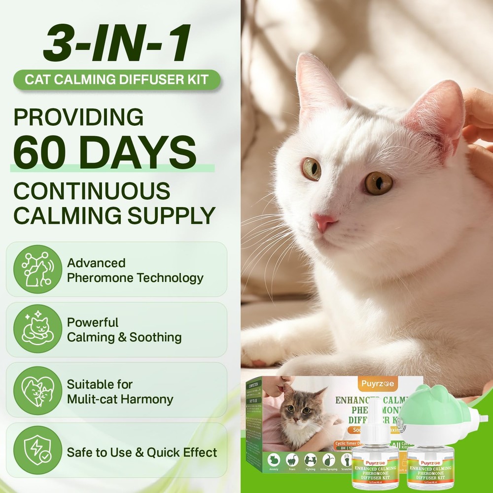 Cat Calming Diffuser with Timing Function, 3-in-1 Cat Pheromones Calming Diff...