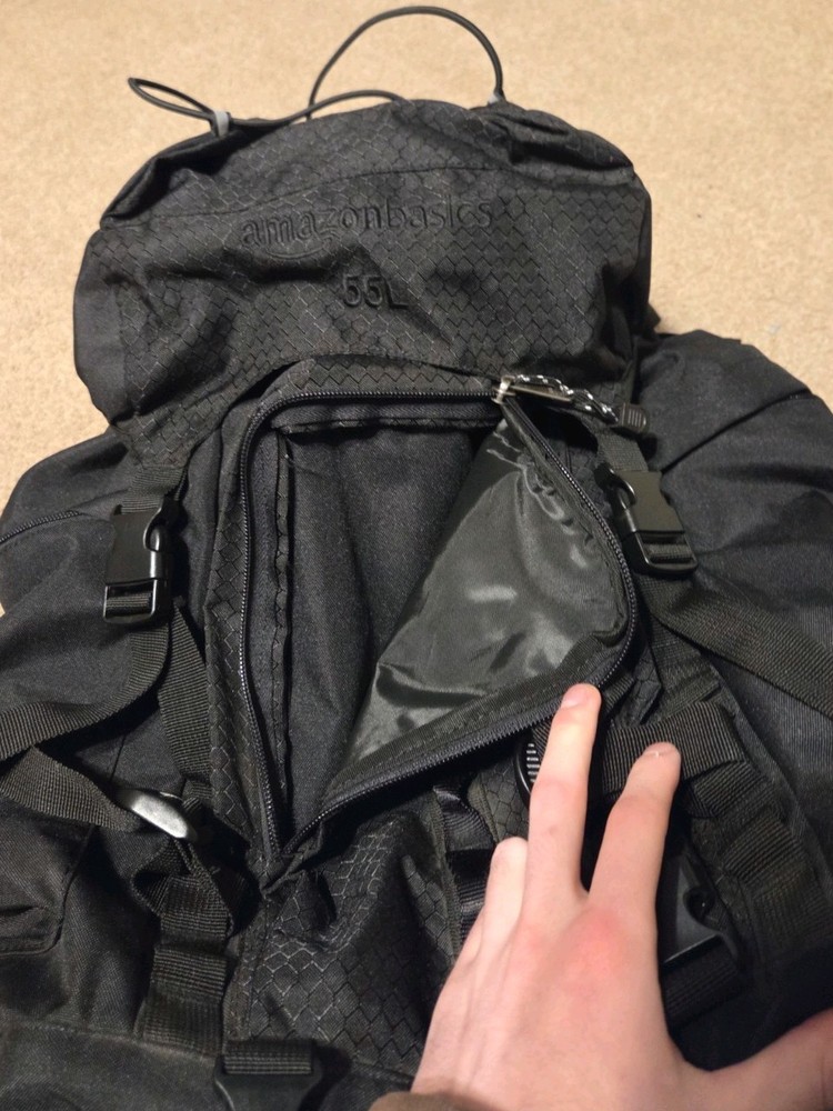 Amazon Basics 55L Backpack Black With Rain Cover