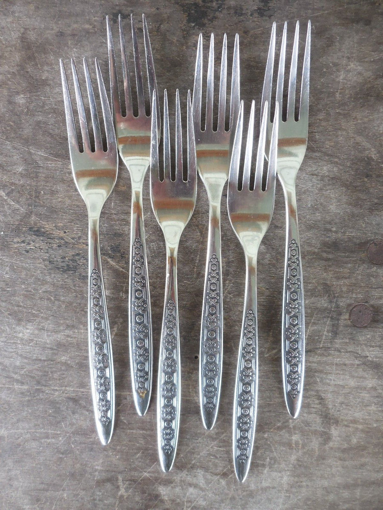 6 Gorham Stainless Montoro Dinner Forks Glossy Black Accent