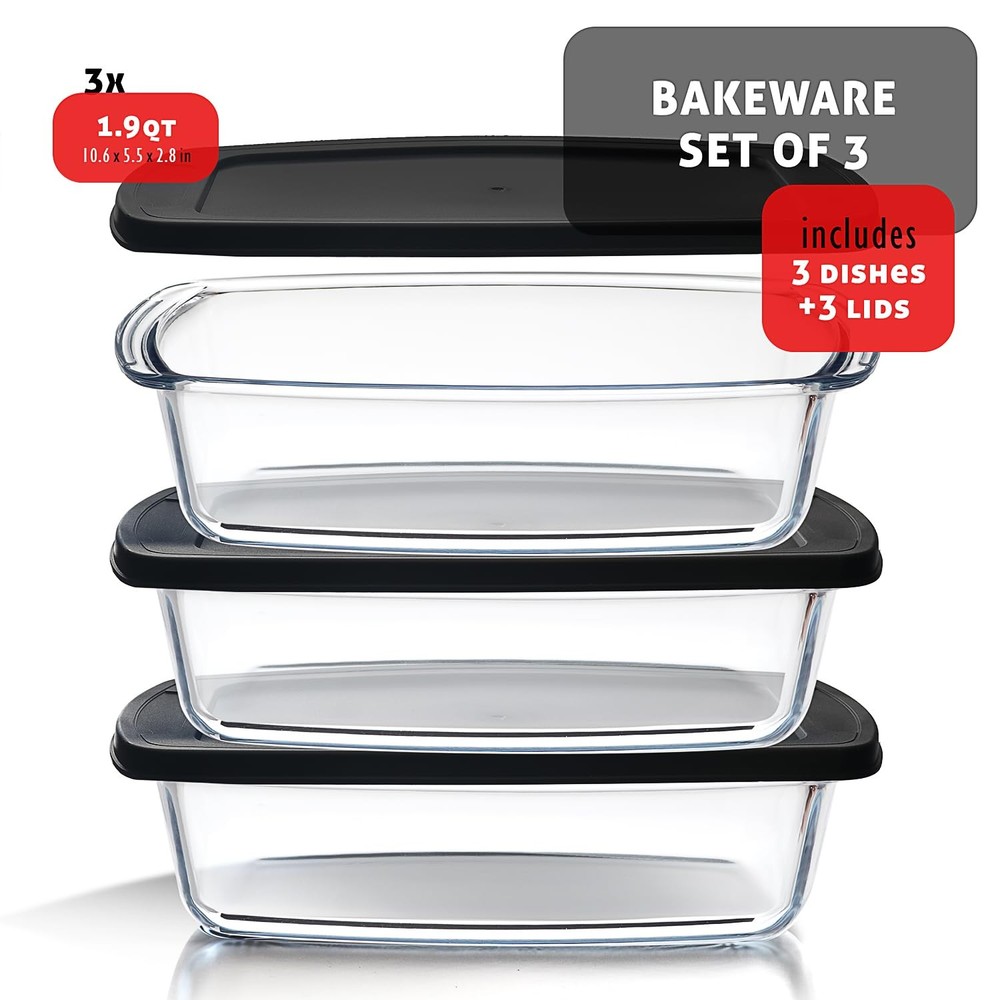 EATEX Glass Bread Pans for Homemade Bread Baking, 1.9 Quart Deep Rectangular ...