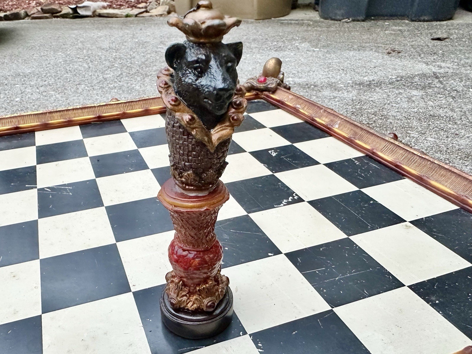 Oriental Accent Safari Wildlife Chess Set Hand Painted Resin Piece Storage Board