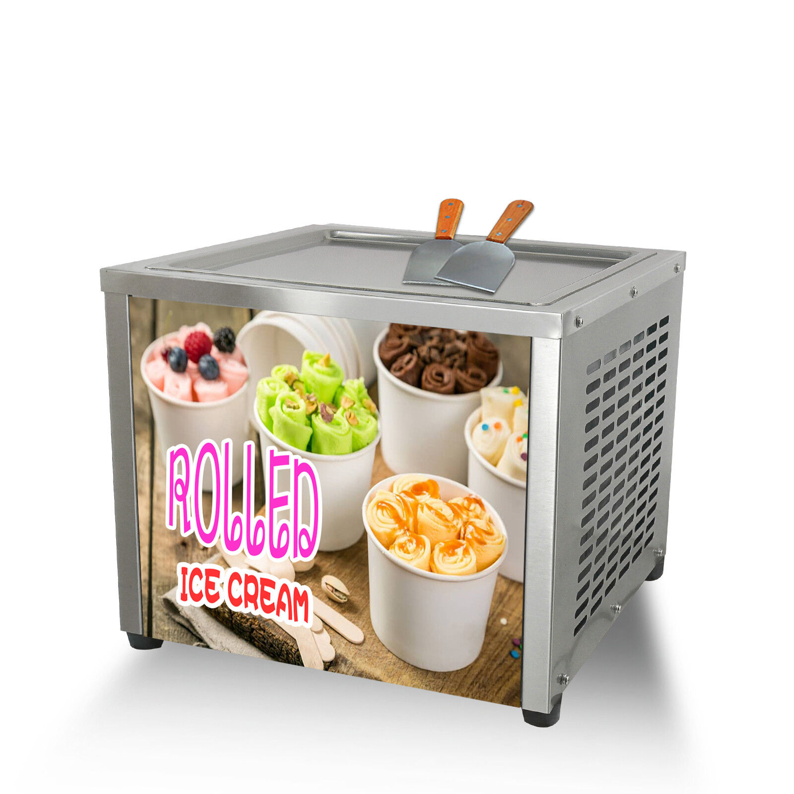 Kolice Desktop 18"x18" square pan fried ice cream machine roll ice cream machine