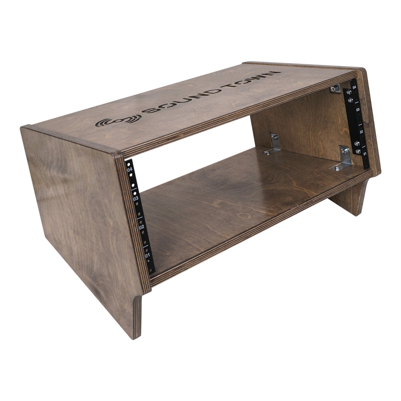 Sound Town DIY 4U Angled Studio Rack w/ Plywood, Weathered Brown (SDRK-Y4SLB)