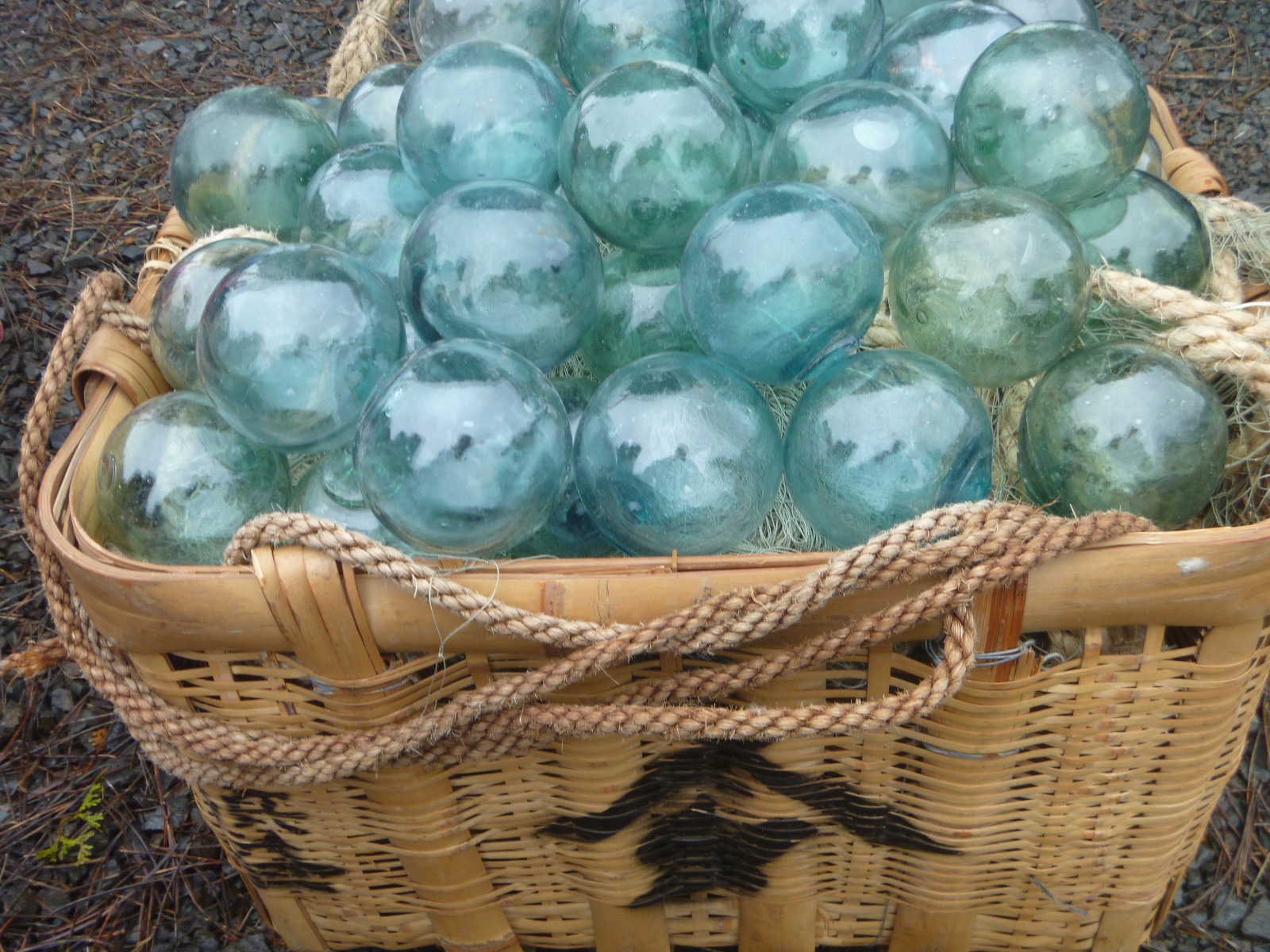 Japanese GLASS Fishing FLOATS 3" LOT-5 Round Net Buoy BALLS Authentic Vtg USA BZ