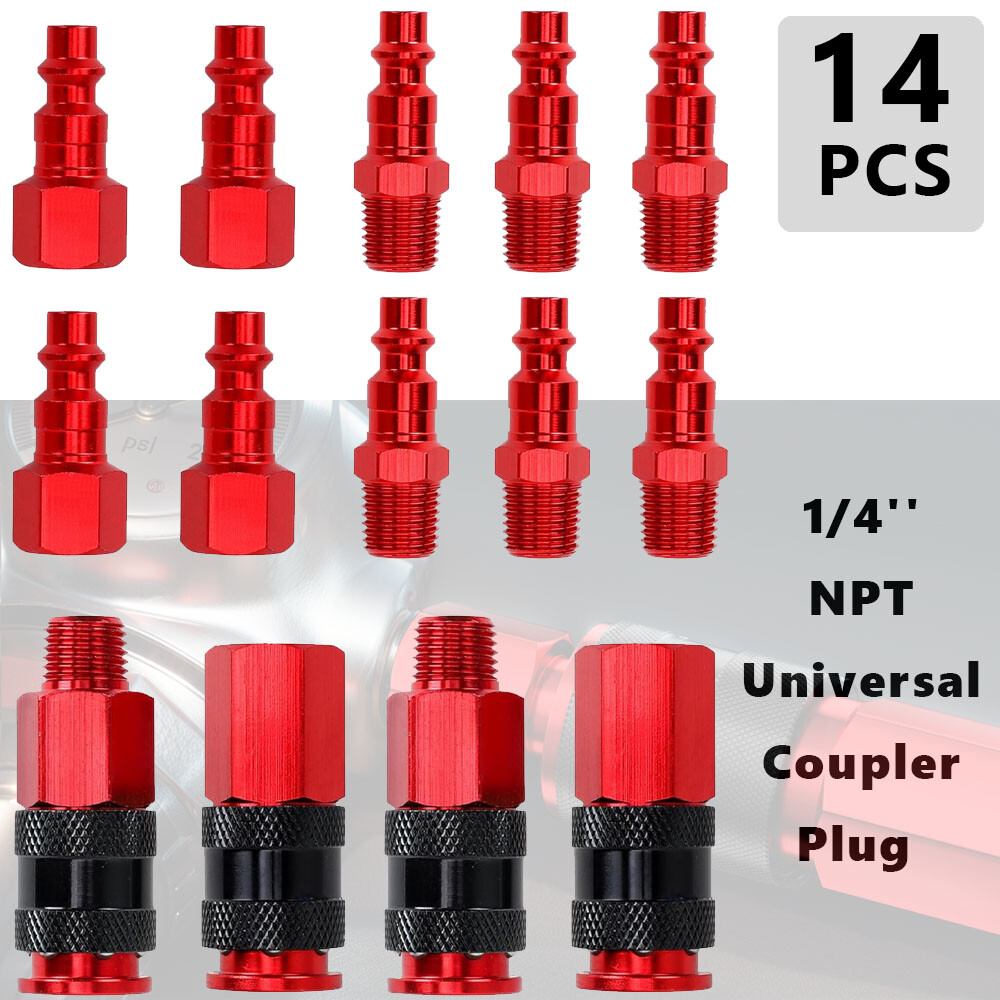 14pcs Heavy Duty Quick Coupler Set Air Hose Connector Fittings 1/4 NPT Tools Kit