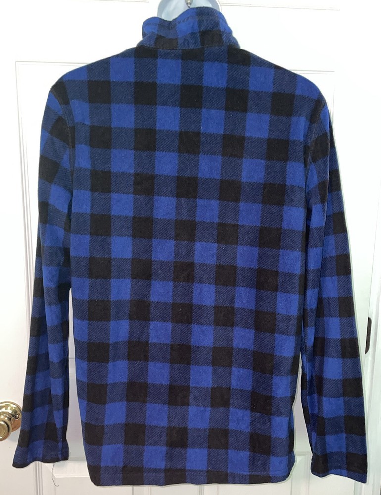 Chaps Golf Sz MEDIUM Blue Black Fleece L/S Stretch Pullover Top Jacket EUC