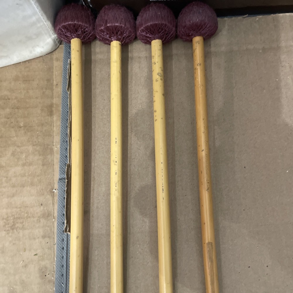 2 Pair Innovative Percussion Yarn Mallets Hard VIBRAPHONE & MARIMBA Rattan EUC