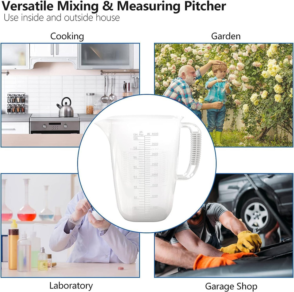 1 Gallon Measuring Pitcher-Convenient Conversion Chart,134Oz Extra Large Plastic