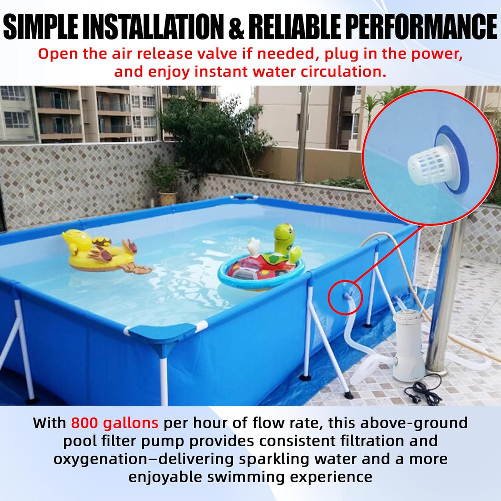 800 GPH Pool Filter Pump for above Ground Pools, Powerful Circulation System wit