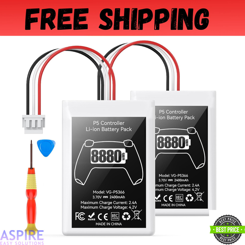 2 Pack PS5 Controller Battery Replacement 8880mWh High Capacity Rechargeable