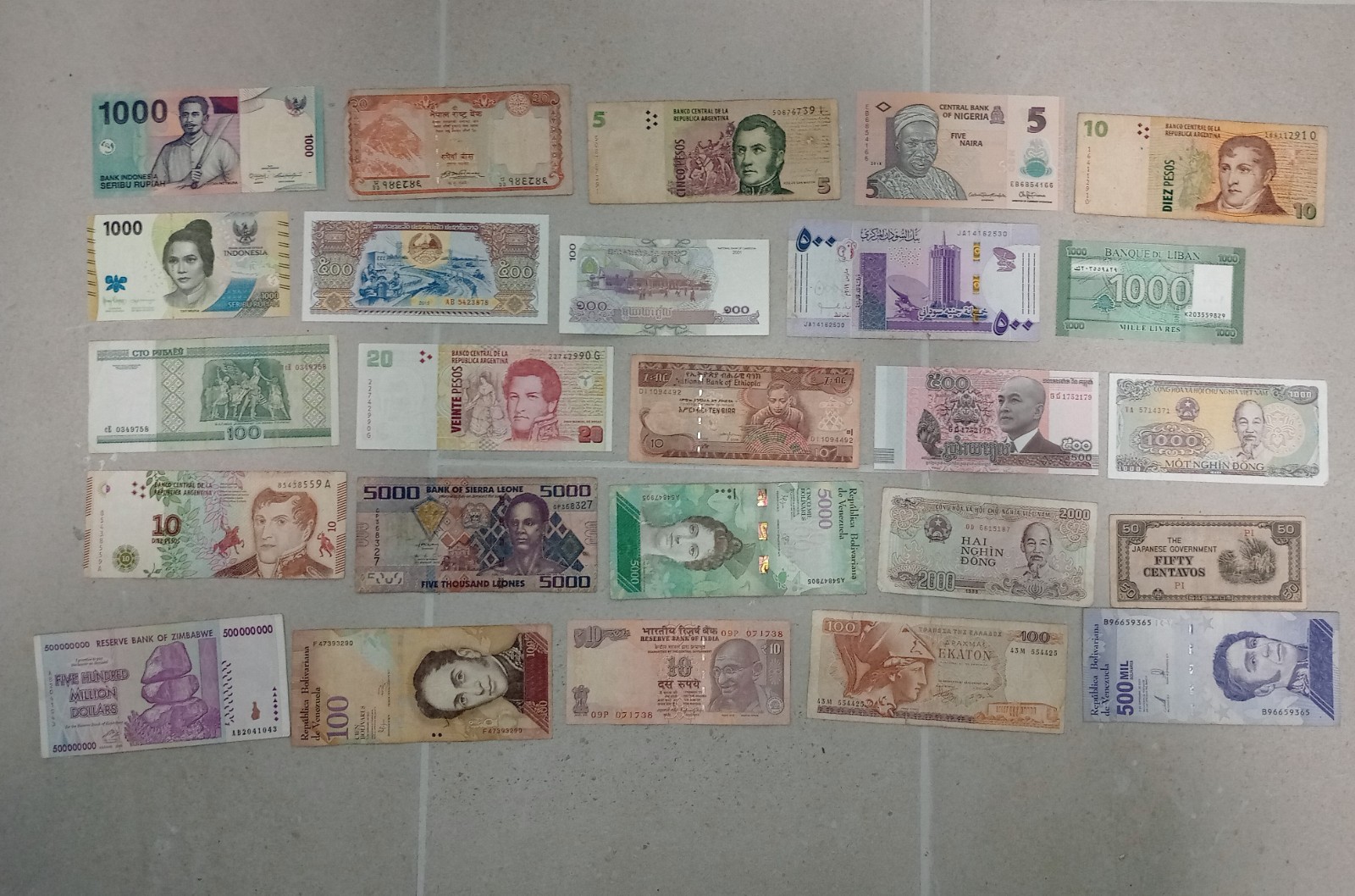 Circulated Lot of 25 Foreign Banknotes World Paper Money Currency Plus BONUS!
