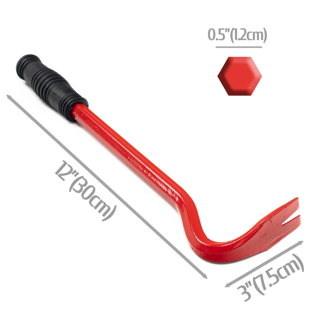 Small Angled Pry Bar Short Crow Wrecking Red with Handle Nail Puller...