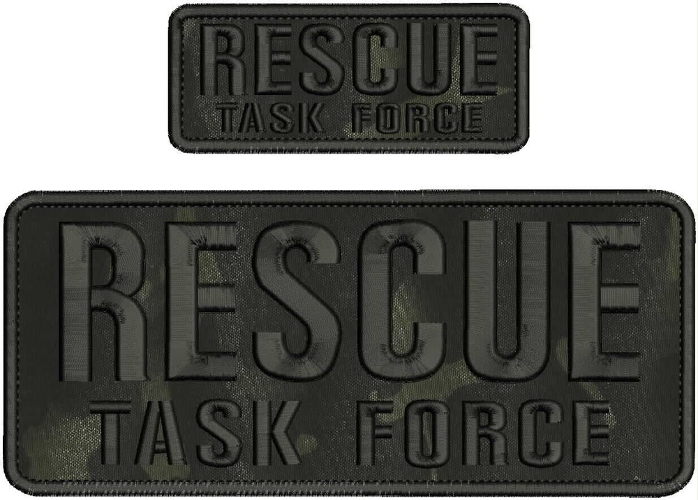 RESCUE TASK FORCE EMBROIDERY PATCH 4X10 AND 2X5 HOOK ON BACK blk on blk multicam