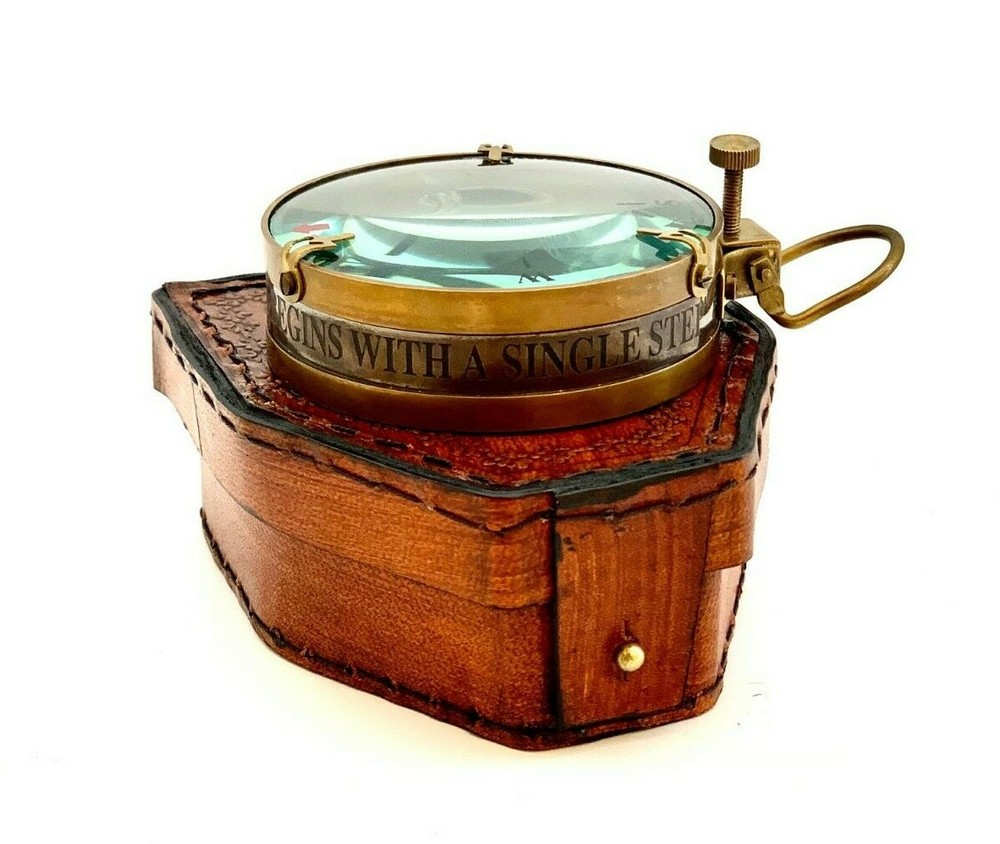 Antique Nautical Map Reading Compass 3" Navigation Pocket Compass with Case