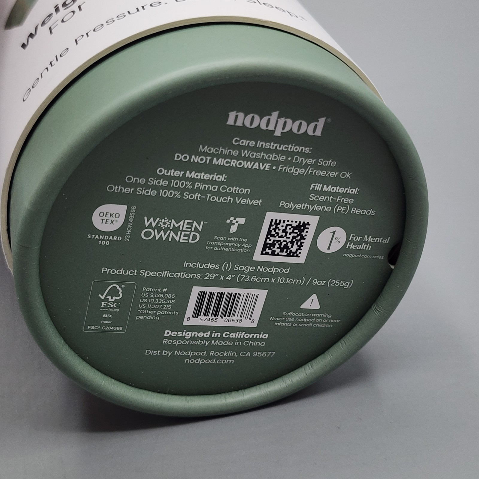 NODPOD - Weighted Blanket For Your Eyes Sleep Mask Sage Green - NEW