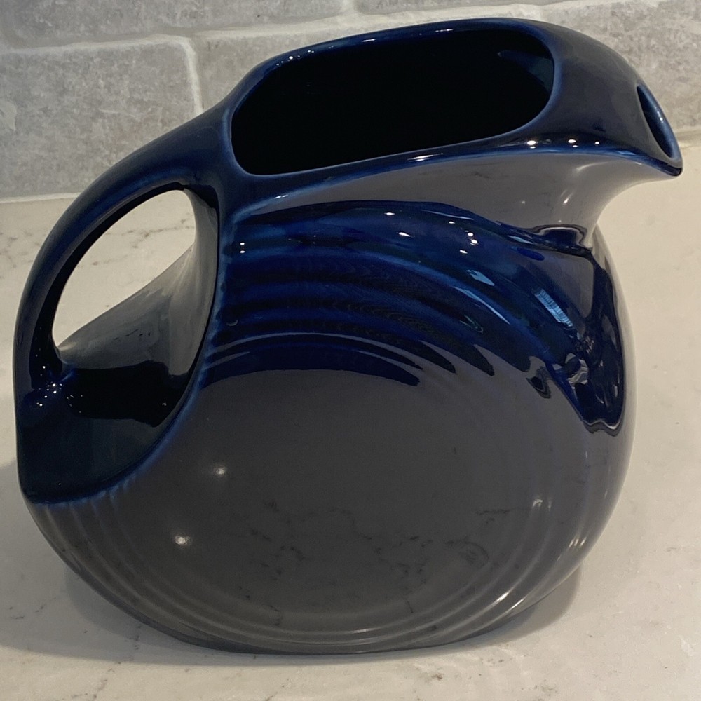 Vtg  7” Midnight Cobalt Blue Disk Pitcher