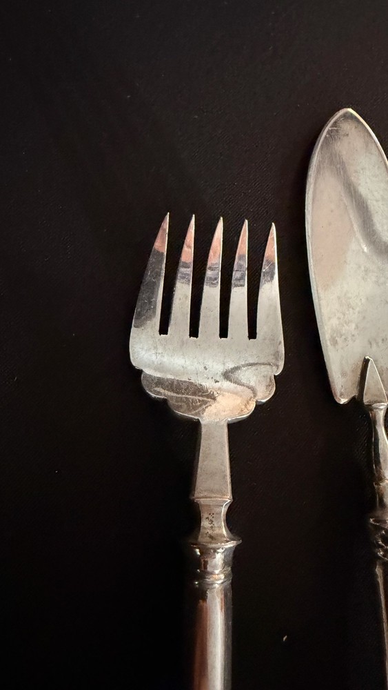 Antique Russian 84 Silver Pastry Server and Fork Set. Solid Silver 875 fine