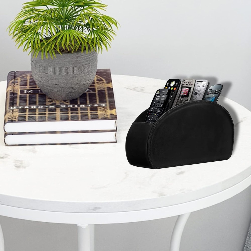 Leather Remote Control Holder with 5 Compartments TV Remote Caddy Storage Box/Tr