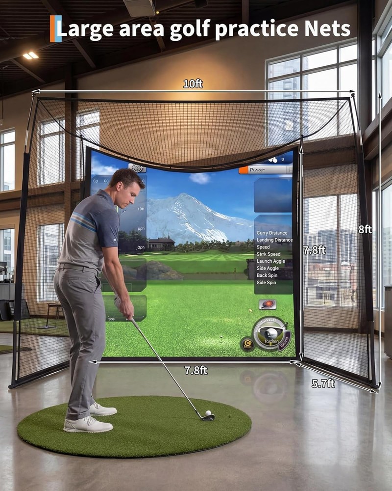 Golf Hitting Net with Simulator Screen,10x8x5.7ft Golf Practice Net Frame Set