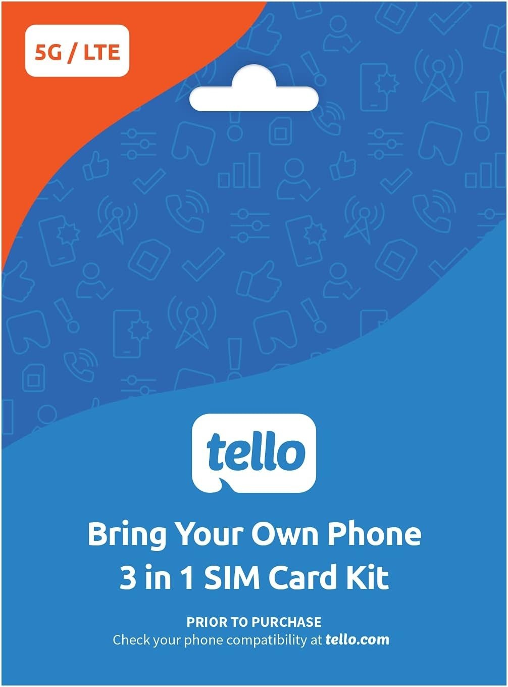 Tello Mobile, Bring Your Own Phone Kit, 3 in 1 US Prepaid SIM Card, Nation-Wide