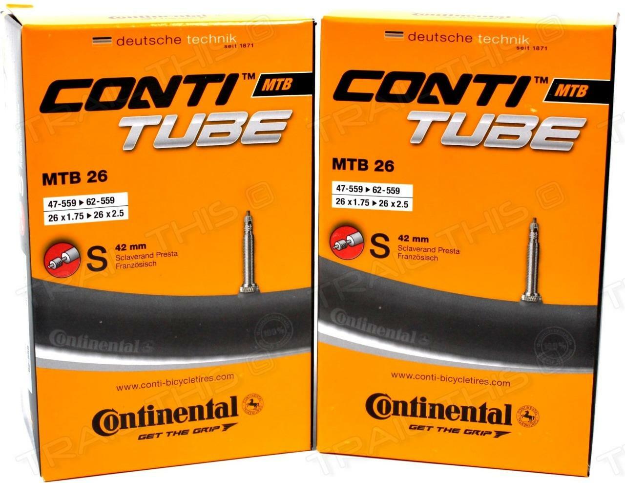 Two (2) Pack Continental 26 x 1.75 - 2.5 42mm RVC Presta MTB Bicycle Inner Tubes