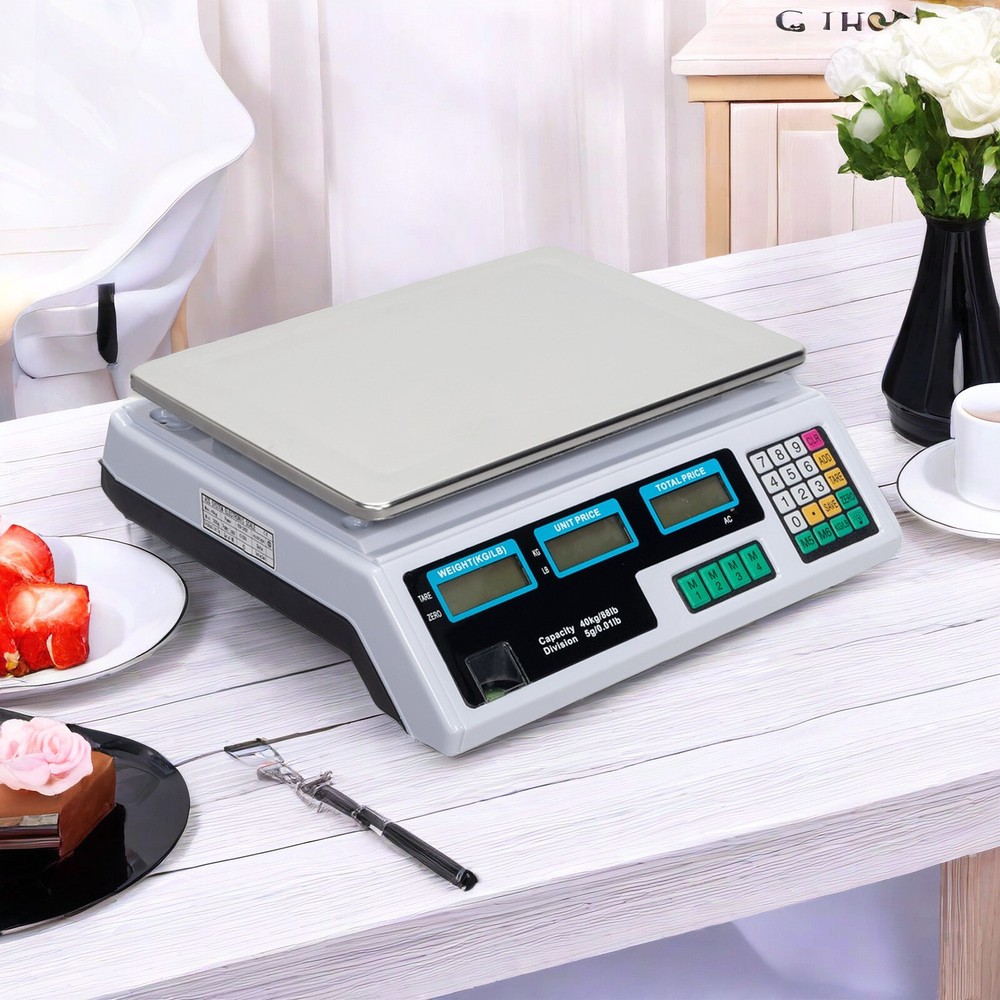 Digital Tabletop Scale - Commercial Postal, 40kg/88lbs Capacity, Switch & White