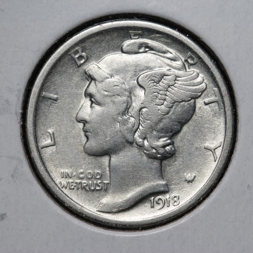 1918 Mercury Silver Dime AU E218 QANB