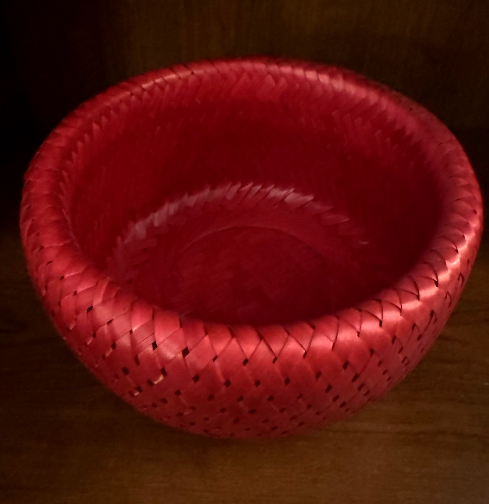 NEW Set of Three Crate & Barrel Woven Bambu Nesting Baskets Decor Crimson Red