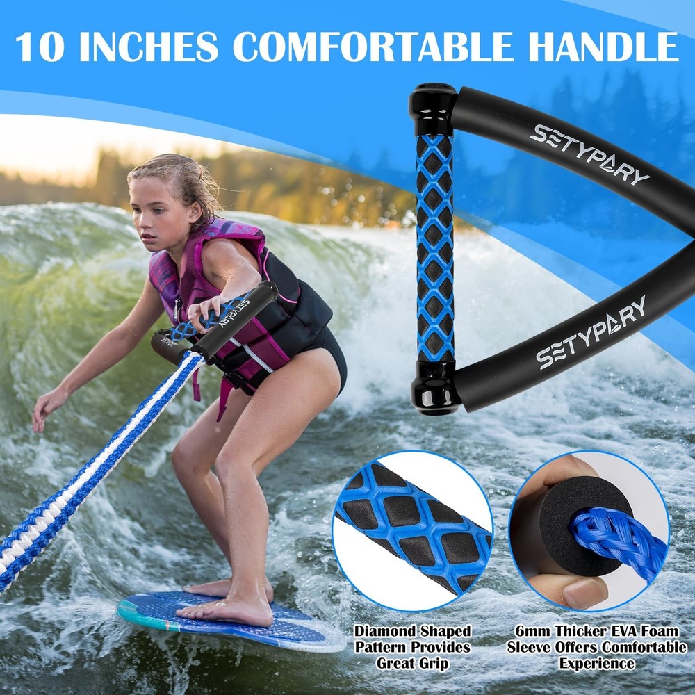 25ft Wakesurf Rope and Handle, Floating Wake Surf, 6 Section Removeable Surf ...