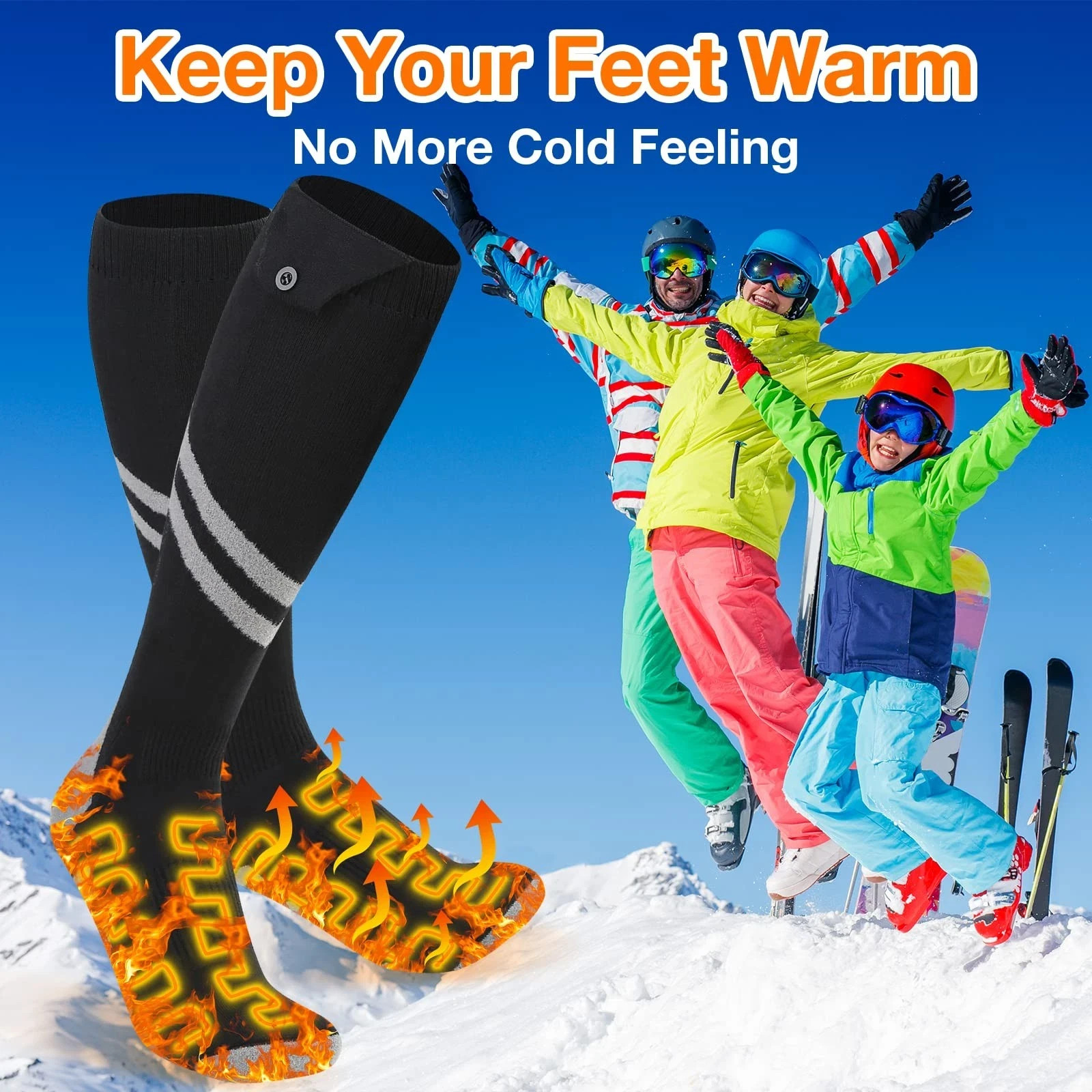 6000mAh Electric Heated Socks Foot Winter Warm Hunting Sock Rechargeable Black L