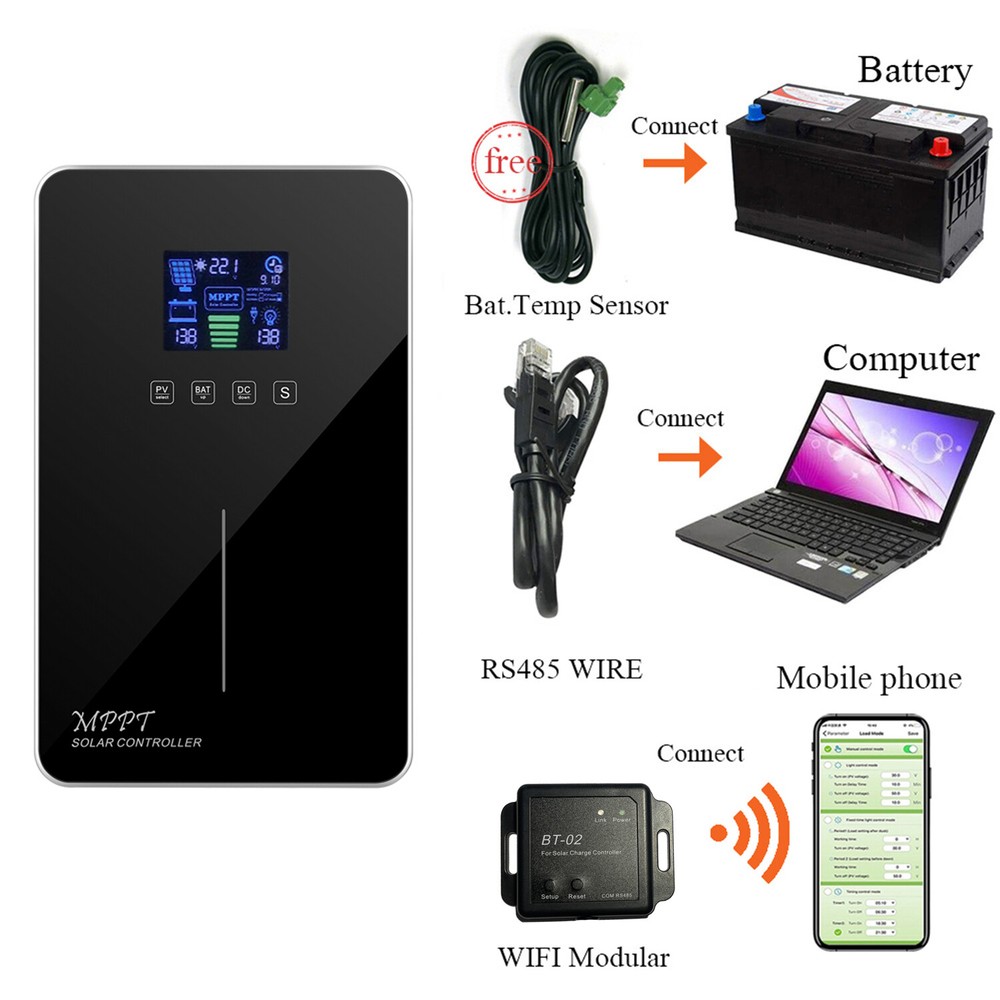100A MPPT Solar Charge Controller 12V 24V 48V Battery Regulator Touch Screen