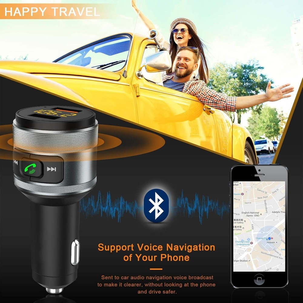 Compact Bluetooth 5.4 FM Transmitter for Car - Fast Charging & Music Playback