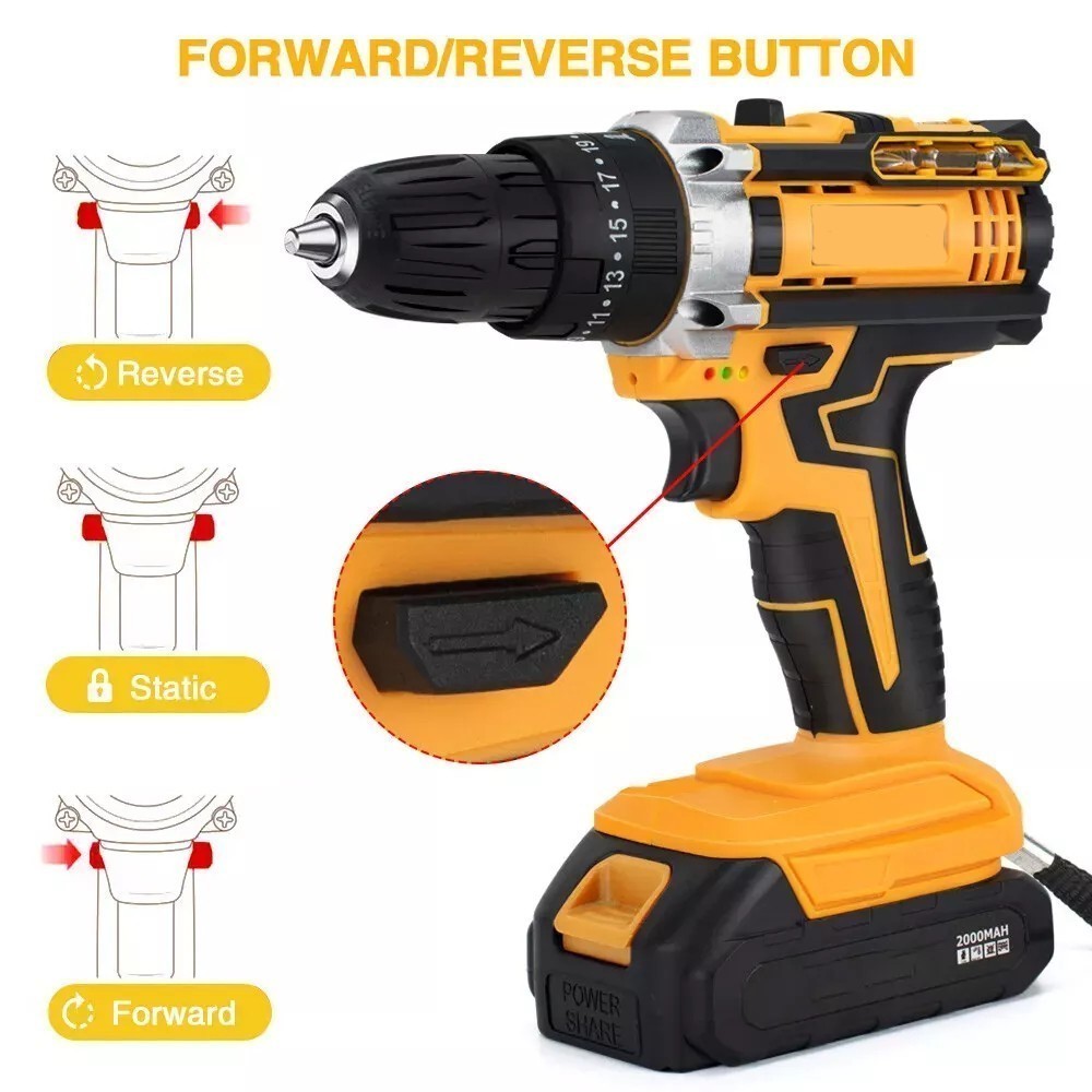 Hammer Drill Cordless Brushless Impact Driver Combo Kit With 2 Battery Charger