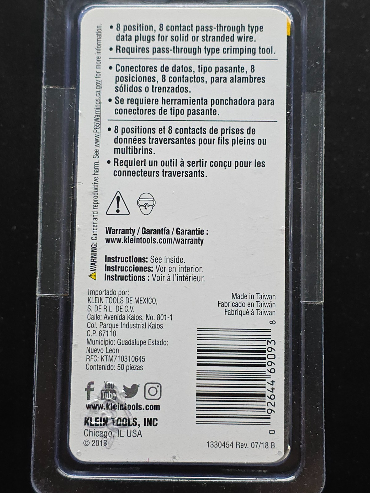Klein Tools VDV226-005 Compact Pass-Thru Crimper + RJ45 CAT6 50 Pcs Data Plugs