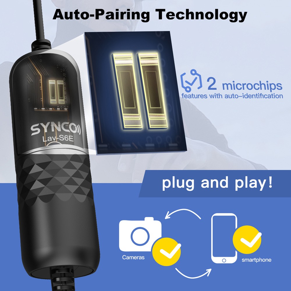 SYNCO Lav-S6E Lavalier Mic Omnidirectional Condenser Lapel Mic for iPhone Camera