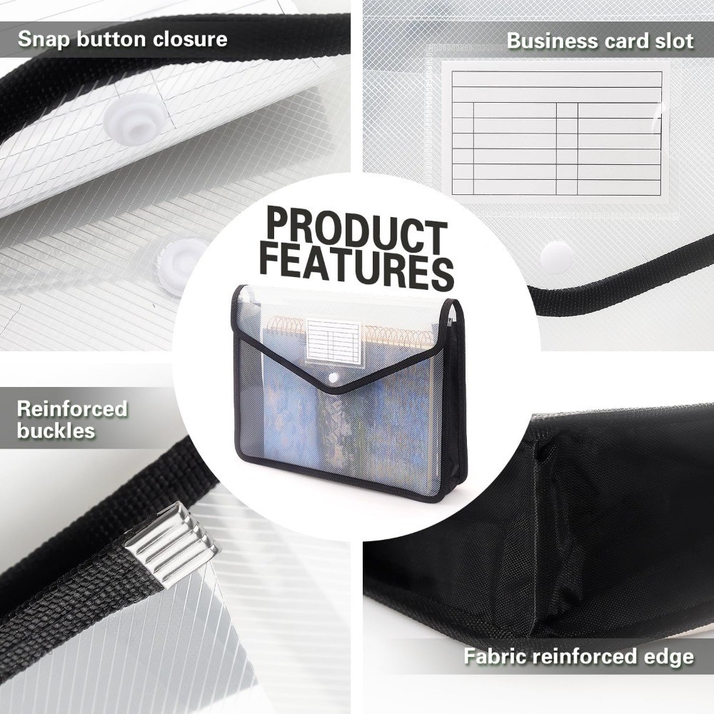 Plastic Expanding File Folder with Snap Closure Transparent Envelopes No