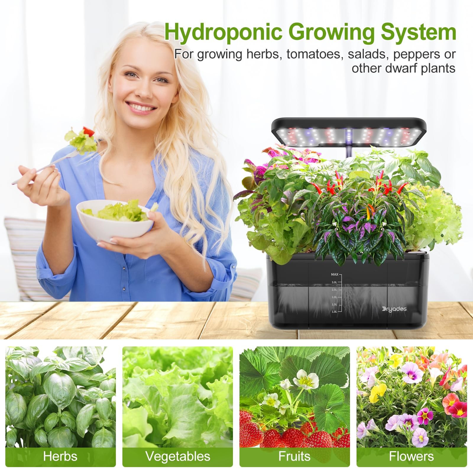 Best Indoor Herb Garden Kit Hydroponic Growing System with LED Grow Light Quiet