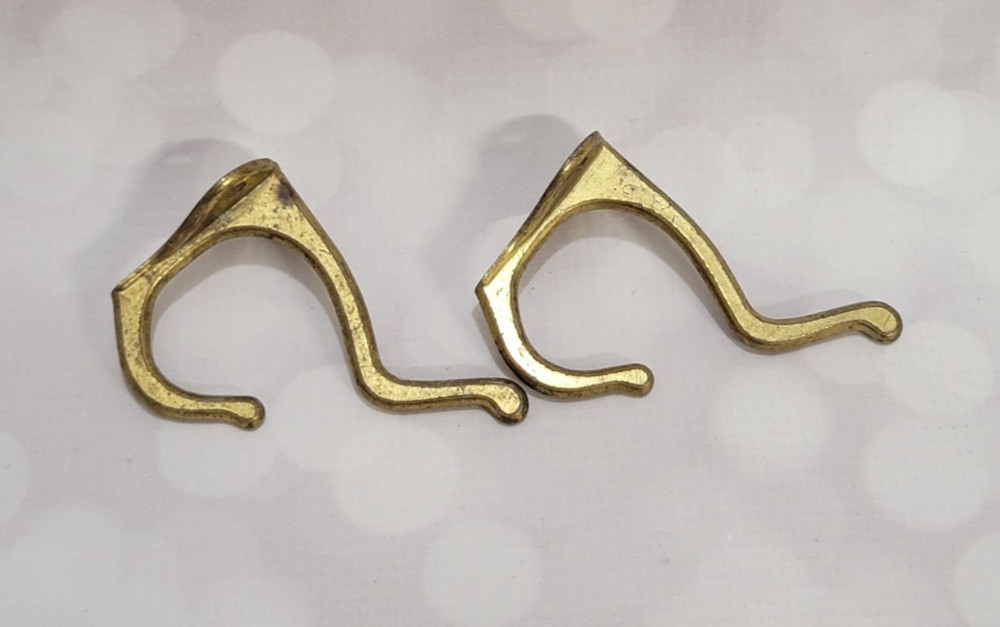 Pair Vintage Brass Matching Double Wall Hooks