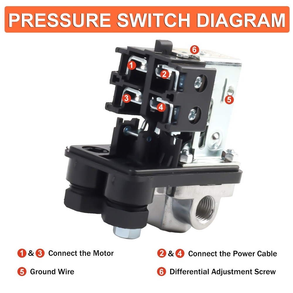Air Compressor Pressure Switch Control Valve, 90-120PSI Pressure Regulator