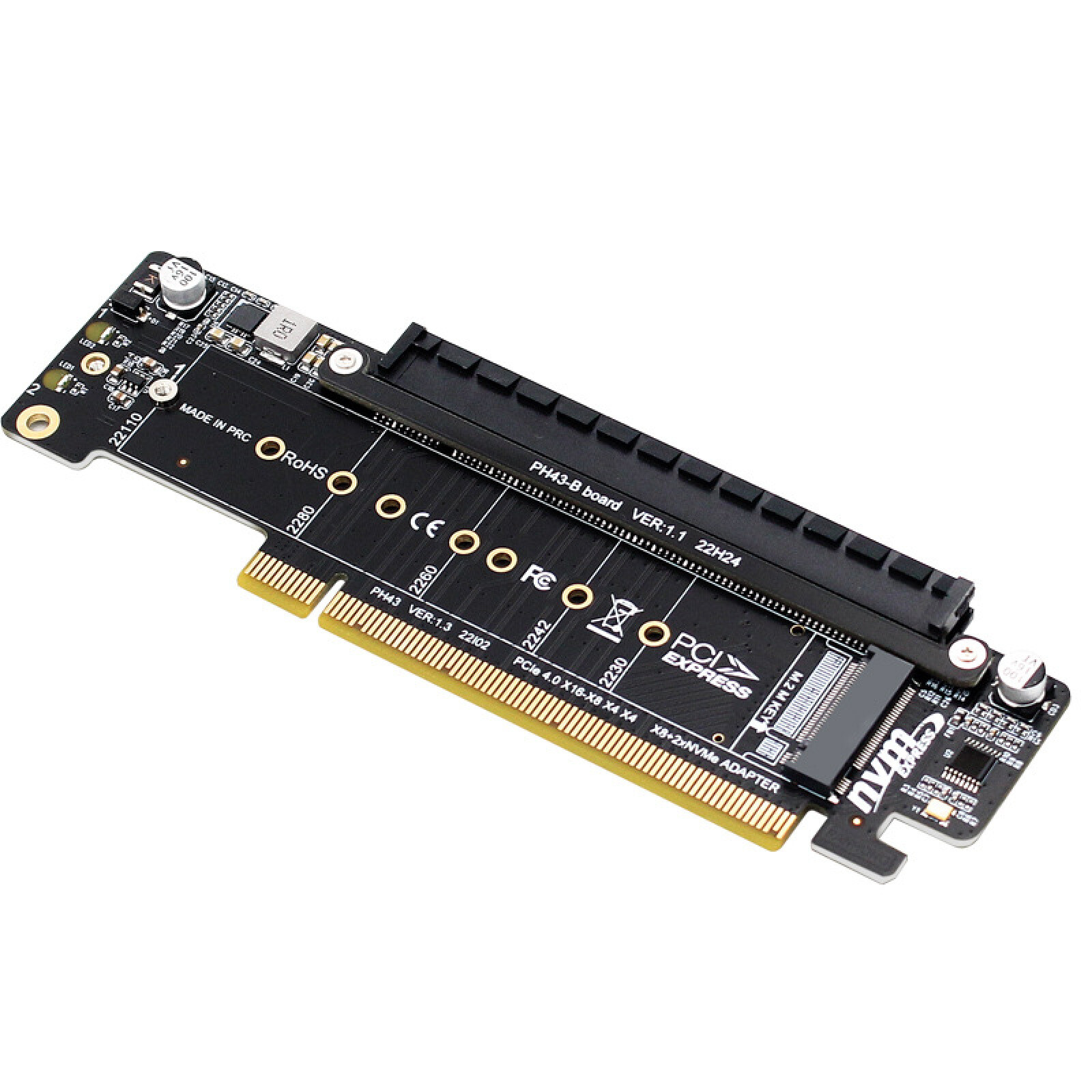PCIE 4.0 x16 to x8+x4+x4 Expansion Riser Card M.2 NVME x2 Input Designed