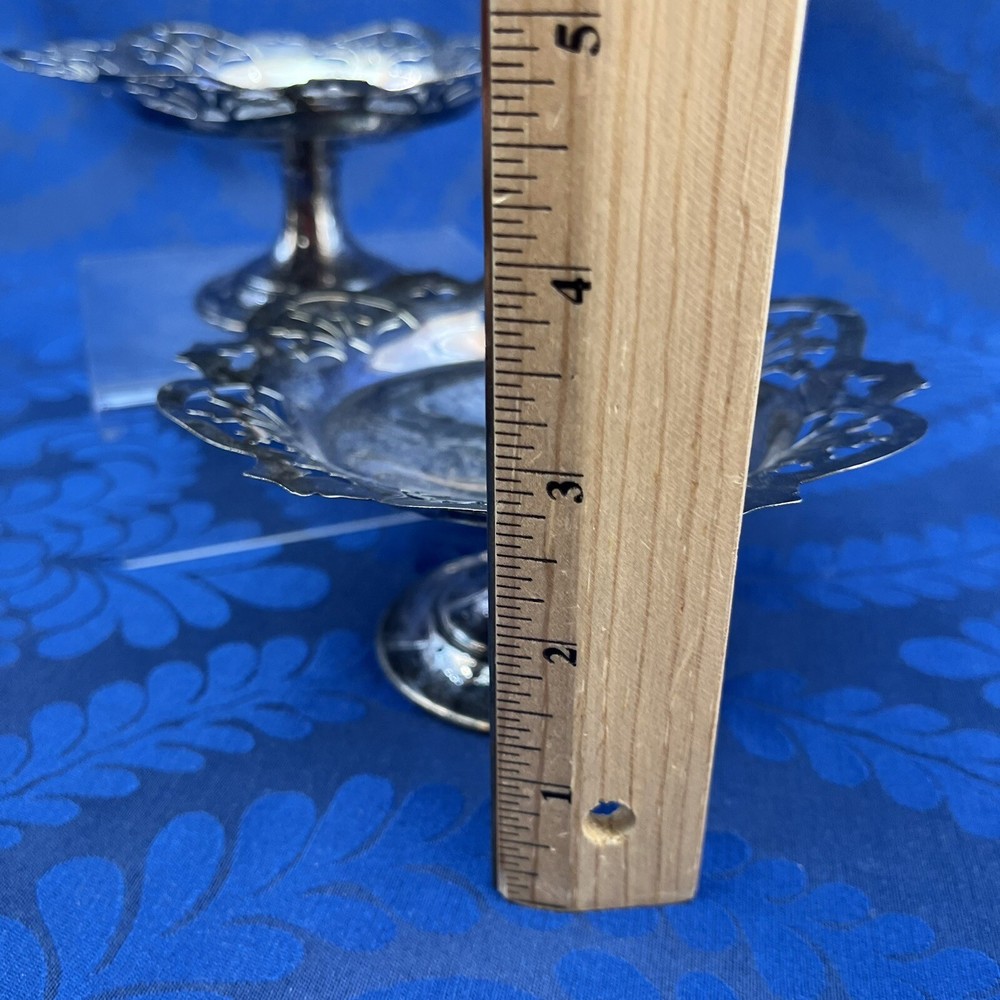 Ornate Pair Of 5” Silver Plated Footed Pierced Serving Bowls Dish Candy