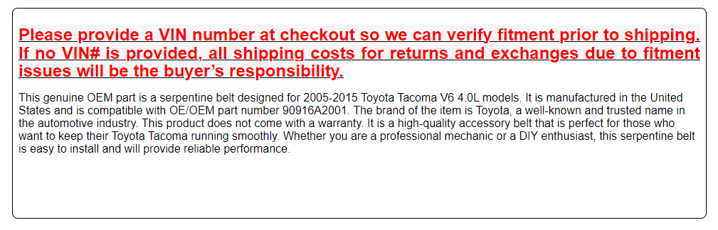 2005-2015 Toyota Tacoma V6 4.0L Serpentine Belt GENUINE OEM PART