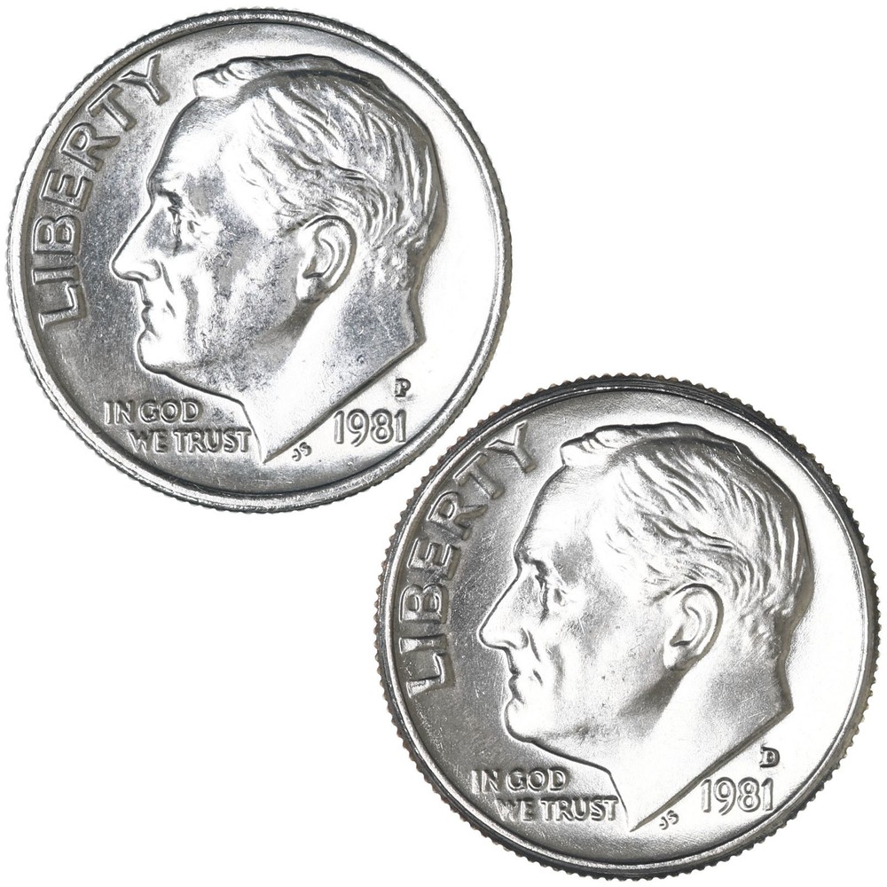 1981 P D Roosevelt Dime BU 2 Coin Year Set