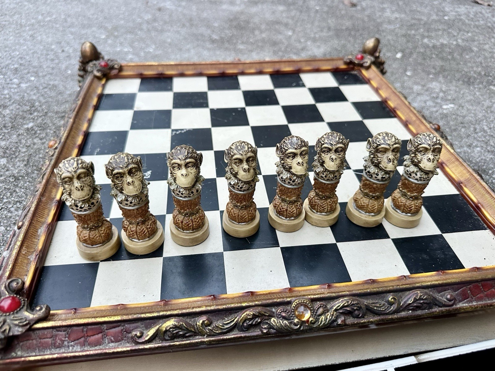 Oriental Accent Safari Wildlife Chess Set Hand Painted Resin Piece Storage Board