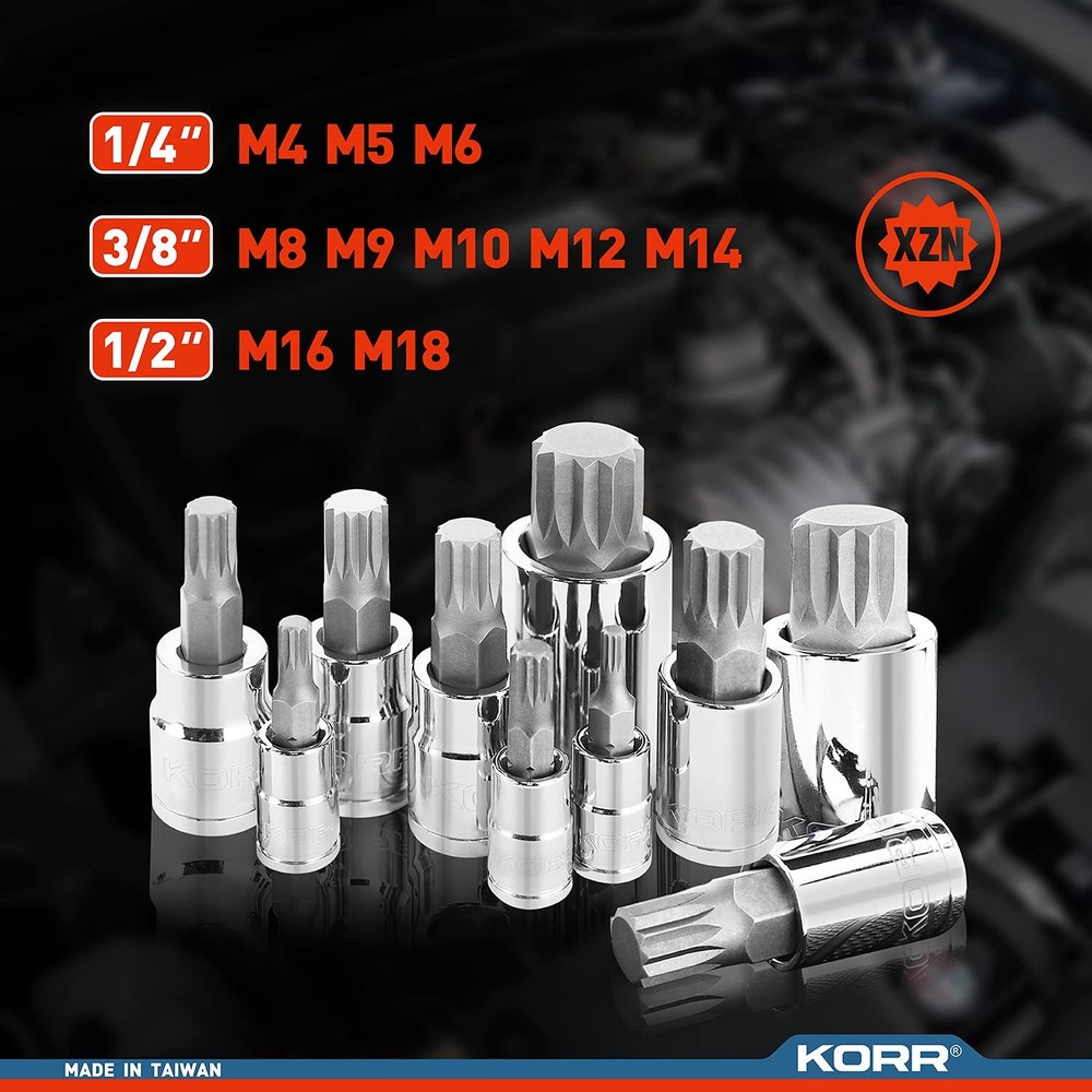 KORR Tools KSS009 10pc XZN Triple Square Spline Bit Socket Set