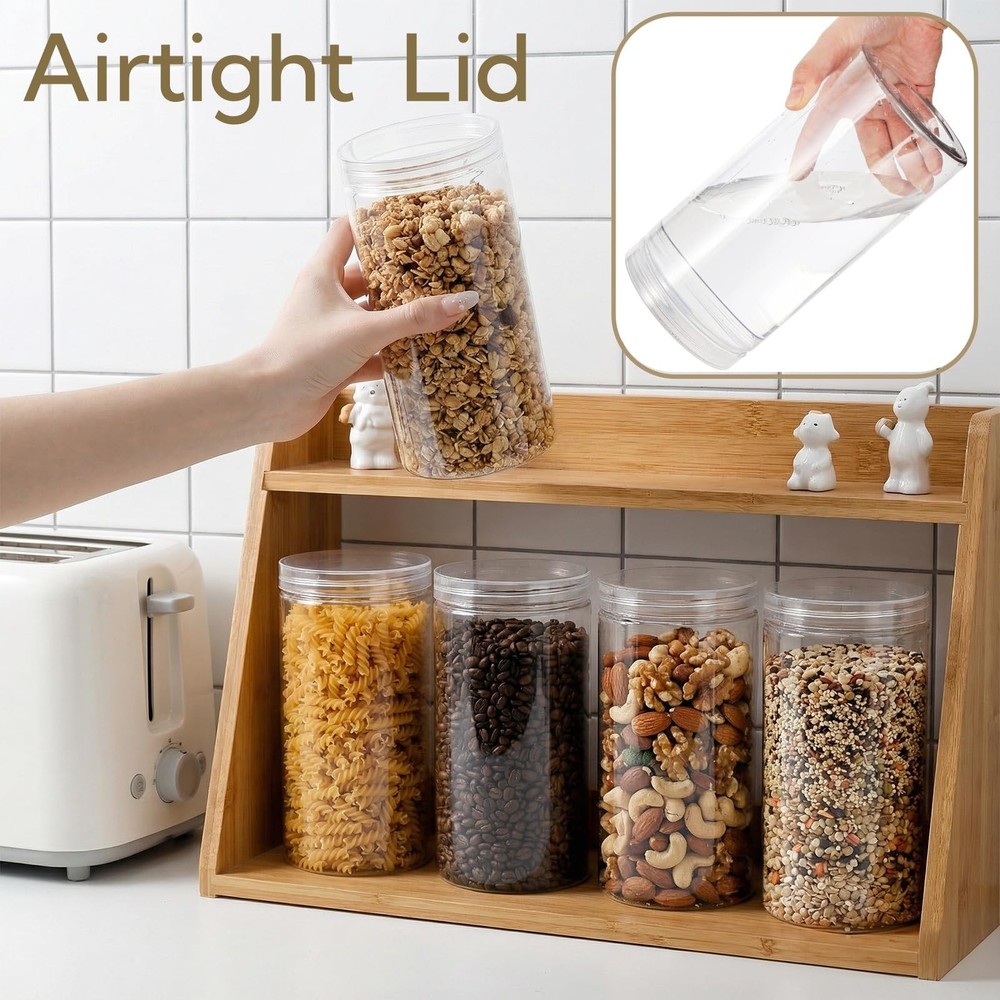 8 Pack Clear Plastic Jars with Lid, 46 OZ Round Candy Storage Jars, Empty Lar...