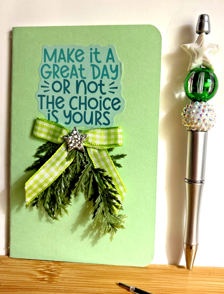 HANDCRAFTED  BEADED  PEN  & NOTE PAD  SET make it a great day or not