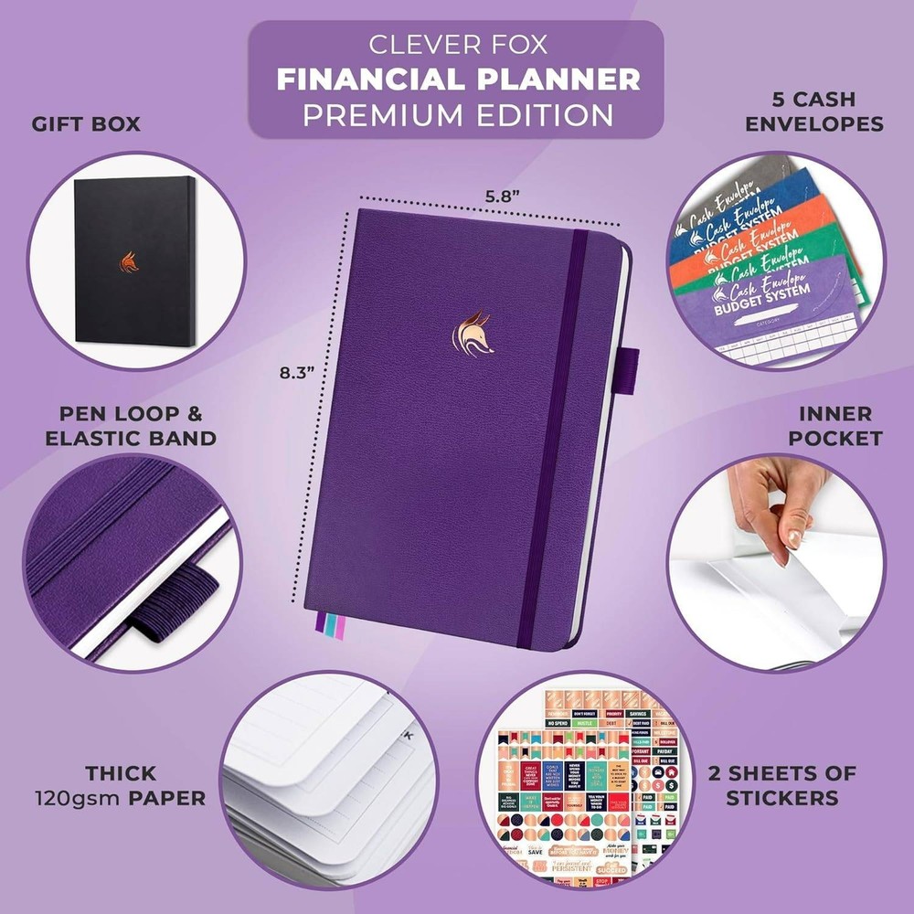 Clever Fox Financial Planner Premium Edition A5 Expense Tracker (Purple)